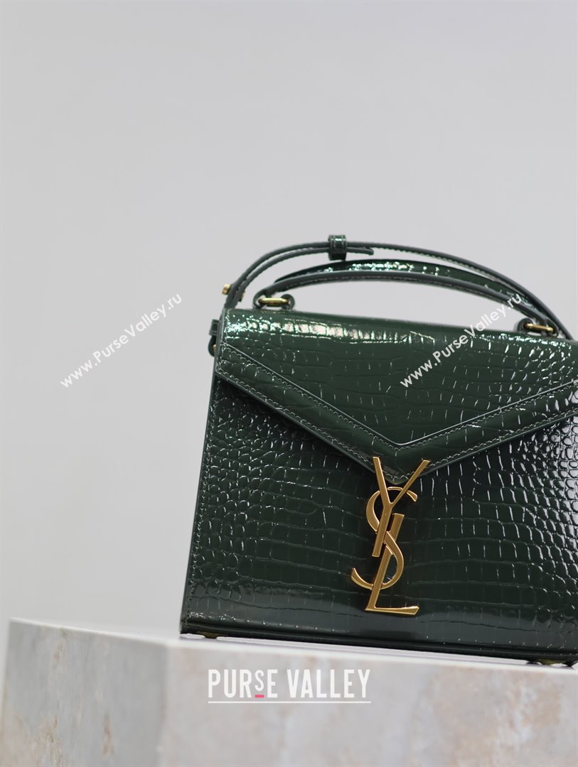 Saint Laurent Cassandre Mini Bag in Crocodile Embossed Leather Green 2025 602716 (YY-250801101)
