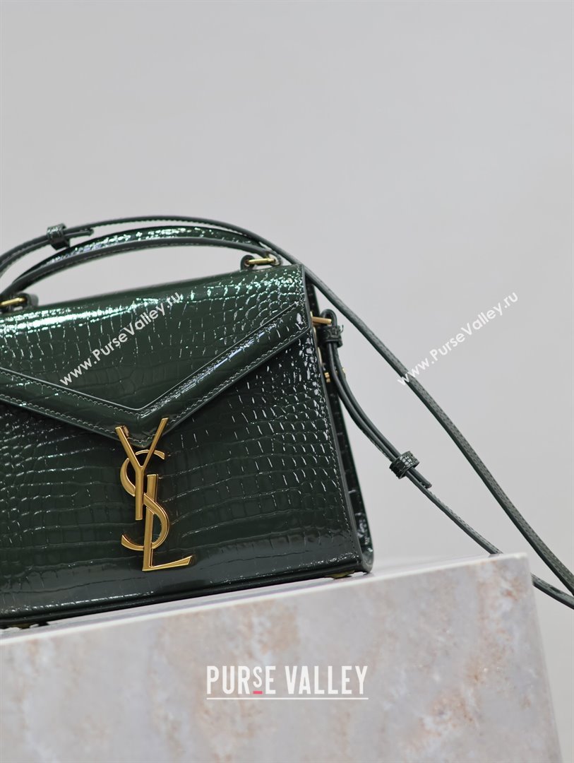 Saint Laurent Cassandre Mini Bag in Crocodile Embossed Leather Green 2025 602716 (YY-250801101)