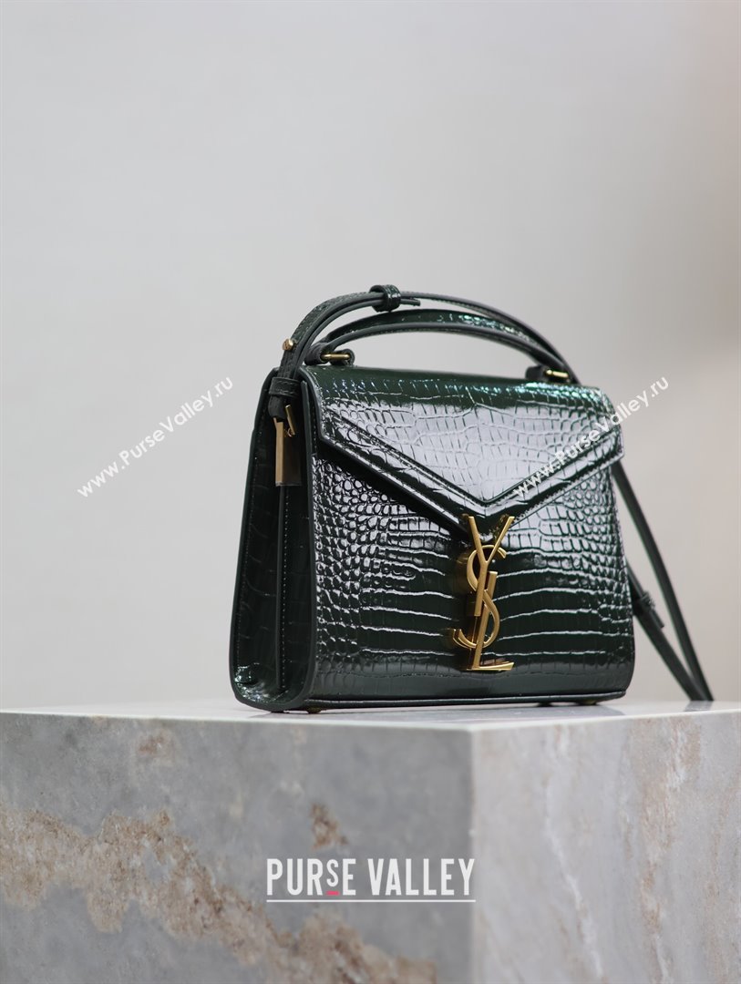 Saint Laurent Cassandre Mini Bag in Crocodile Embossed Leather Green 2025 602716 (YY-250801101)