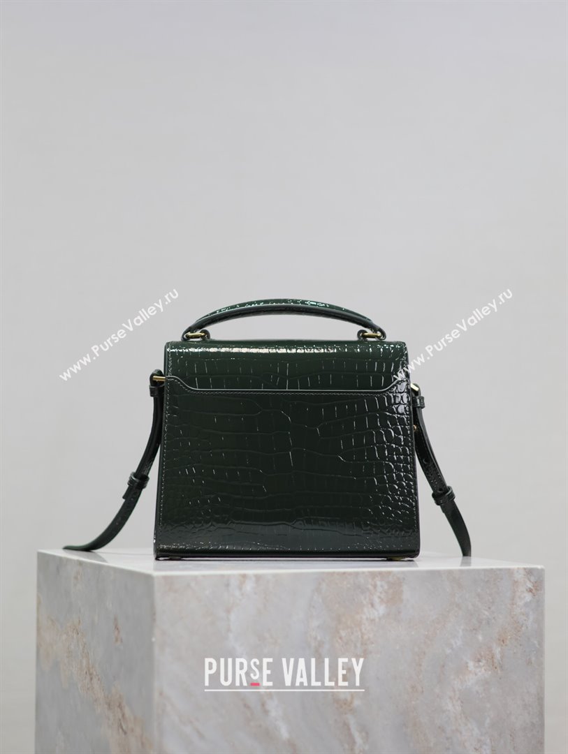 Saint Laurent Cassandre Mini Bag in Crocodile Embossed Leather Green 2025 602716 (YY-250801101)