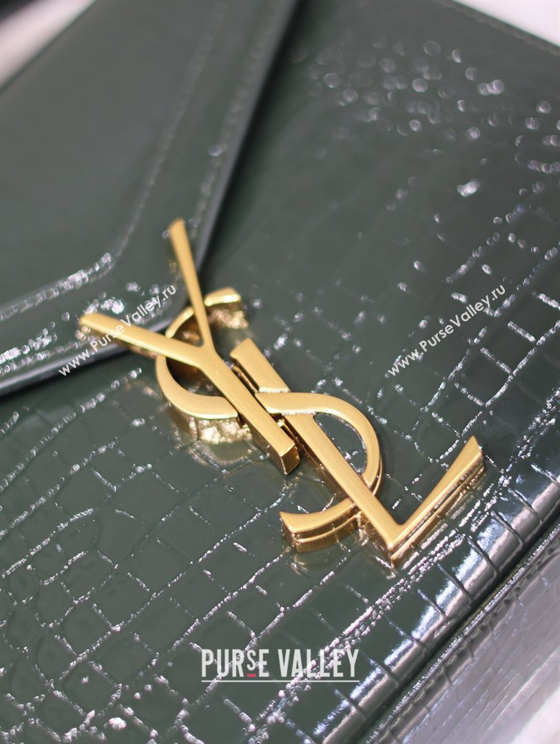 Saint Laurent Cassandre Mini Bag in Crocodile Embossed Leather Green 2025 602716 (YY-250801101)