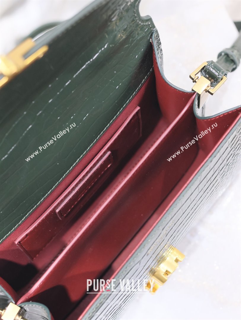 Saint Laurent Cassandre Mini Bag in Crocodile Embossed Leather Green 2025 602716 (YY-250801101)
