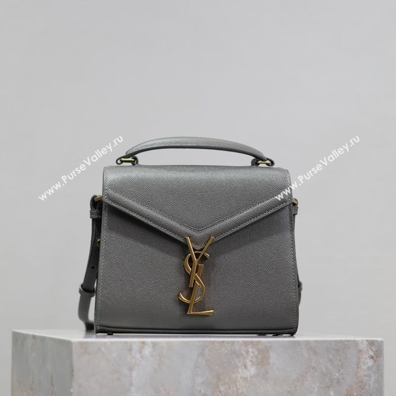 Saint Laurent Cassandre Mini Bag in Grained Leather Grey 2025 602716 (YY-250801102)