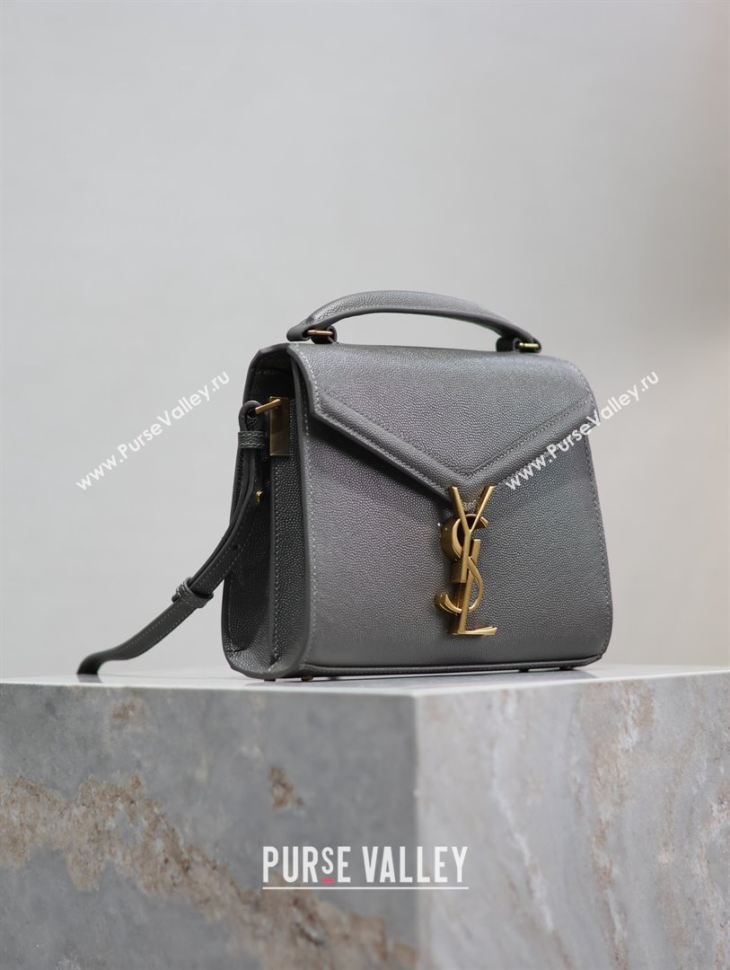 Saint Laurent Cassandre Mini Bag in Grained Leather Grey 2025 602716 (YY-250801102)