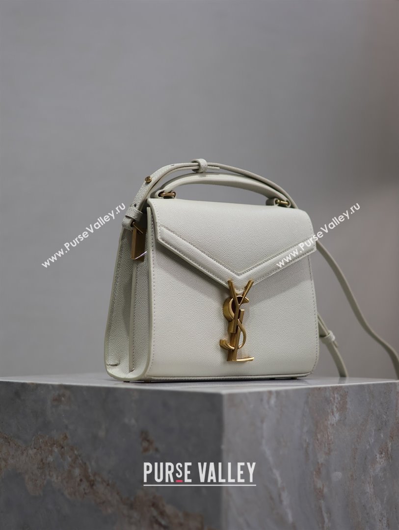Saint Laurent Cassandre Mini Bag in Grained Leather White 2025 602716 (YY-250801097)