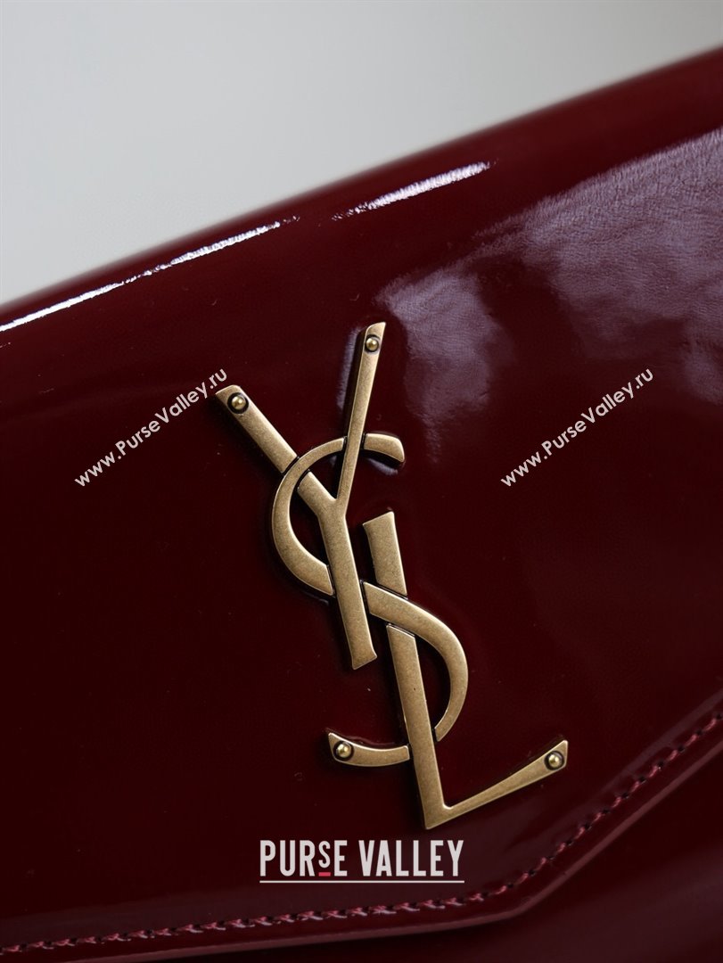 Saint Laurent Uptown Chain Wallet in Patent Leather Dark Burgundy 2025 607788 (YY-250625114)