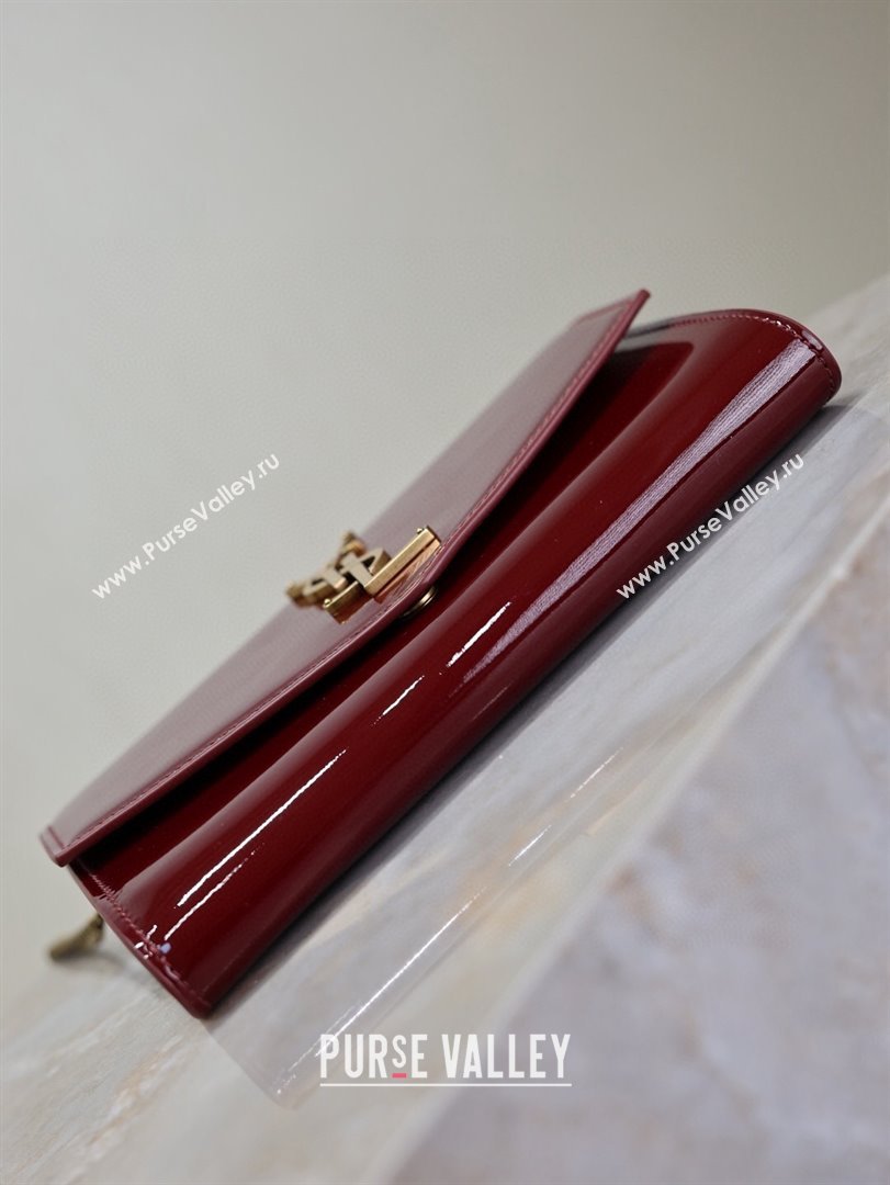 Saint Laurent Uptown Chain Wallet in Patent Leather Dark Burgundy 2025 607788 (YY-250625114)