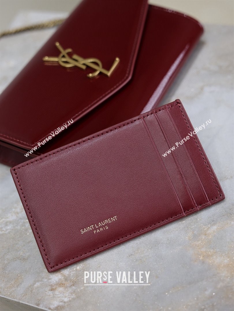 Saint Laurent Uptown Chain Wallet in Patent Leather Dark Burgundy 2025 607788 (YY-250625114)