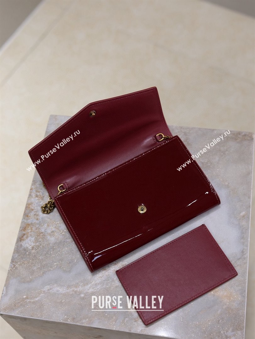 Saint Laurent Uptown Chain Wallet in Patent Leather Dark Burgundy 2025 607788 (YY-250625114)