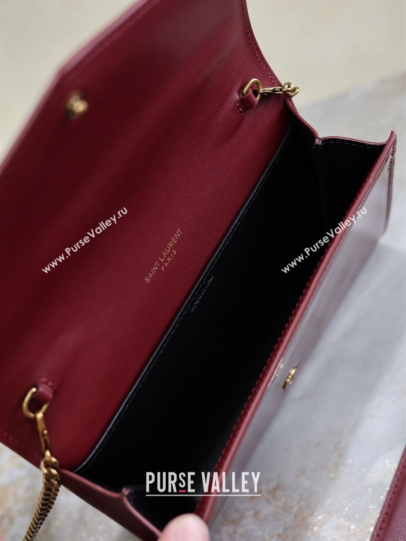 Saint Laurent Uptown Chain Wallet in Patent Leather Dark Burgundy 2025 607788 (YY-250625114)