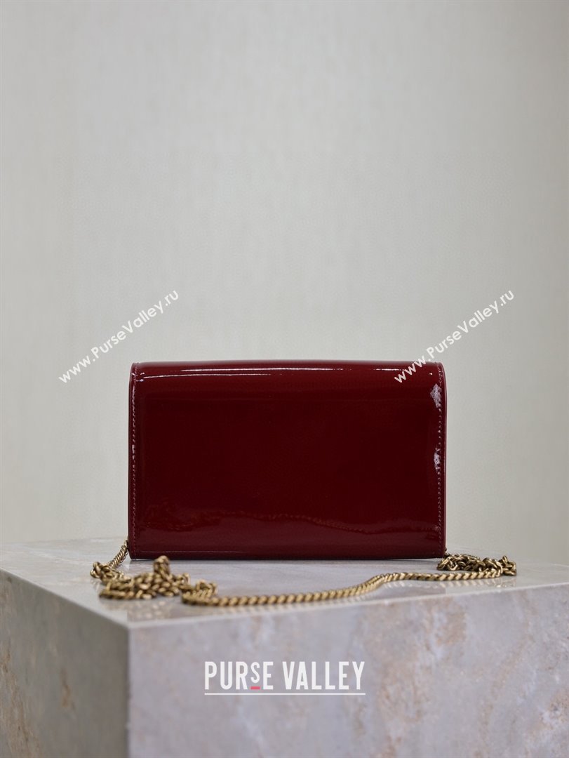 Saint Laurent Uptown Chain Wallet in Patent Leather Dark Burgundy 2025 607788 (YY-250625114)