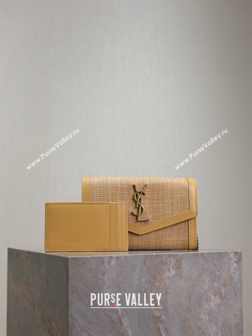 Saint Laurent Uptown Chain Wallet in Straw and Leather Yellow 2025 607788 (YY-250625113)