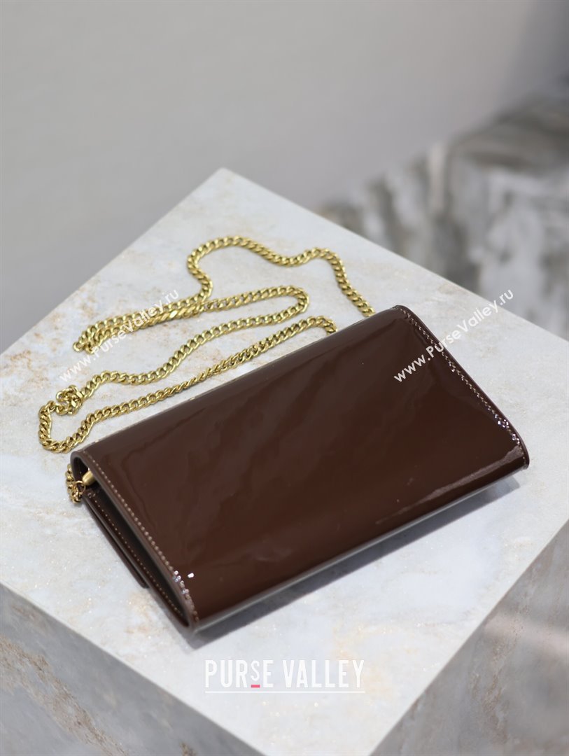 Saint Laurent Uptown Chain Wallet in Patent Leather Brown 2025 607788 (YY-250625115)