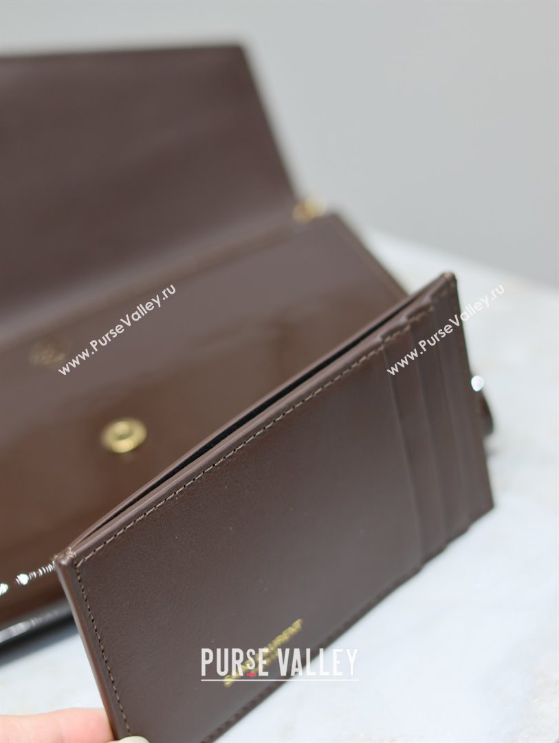 Saint Laurent Uptown Chain Wallet in Patent Leather Brown 2025 607788 (YY-250625115)