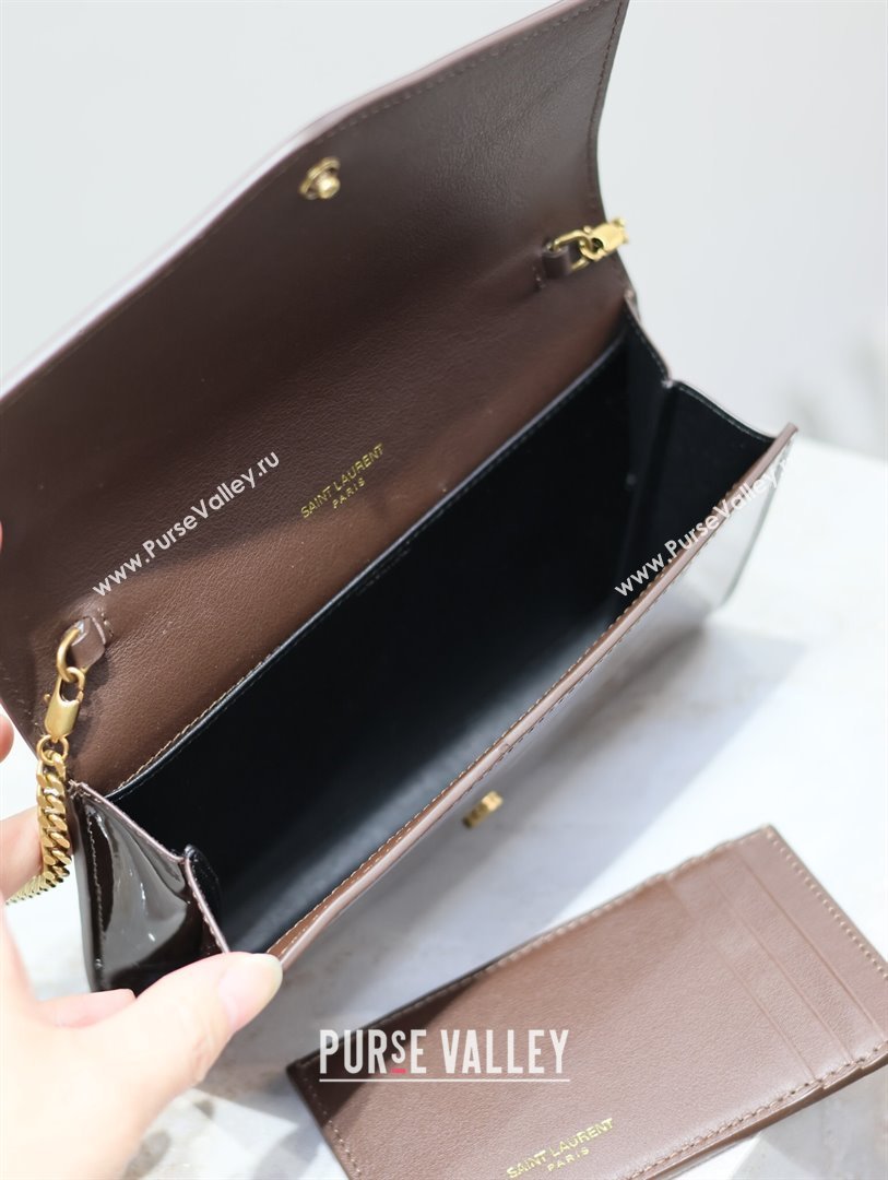 Saint Laurent Uptown Chain Wallet in Patent Leather Brown 2025 607788 (YY-250625115)
