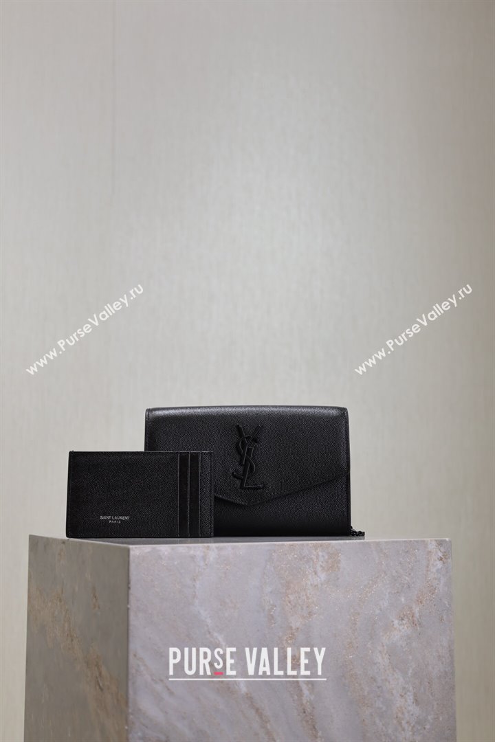 Saint Laurent Uptown Chain Wallet in Grained Leather All Black 2025 607788 (YY-250625110)