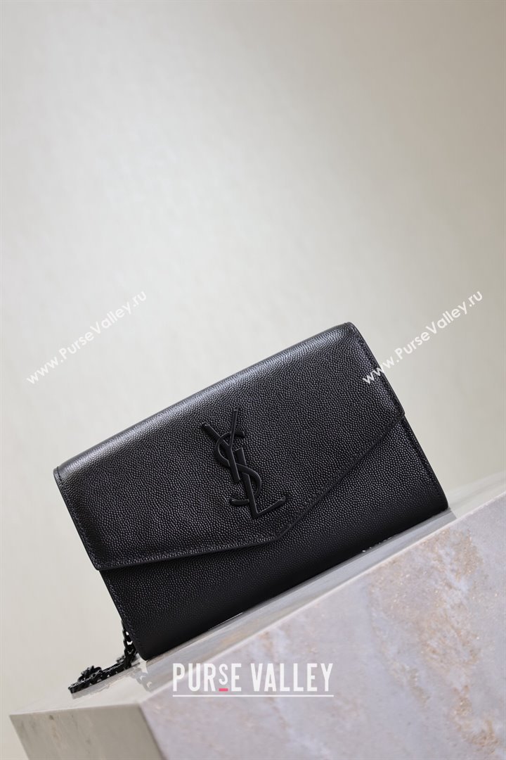 Saint Laurent Uptown Chain Wallet in Grained Leather All Black 2025 607788 (YY-250625110)