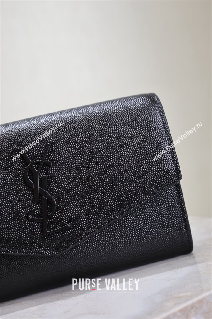 Saint Laurent Uptown Chain Wallet in Grained Leather All Black 2025 607788 (YY-250625110)