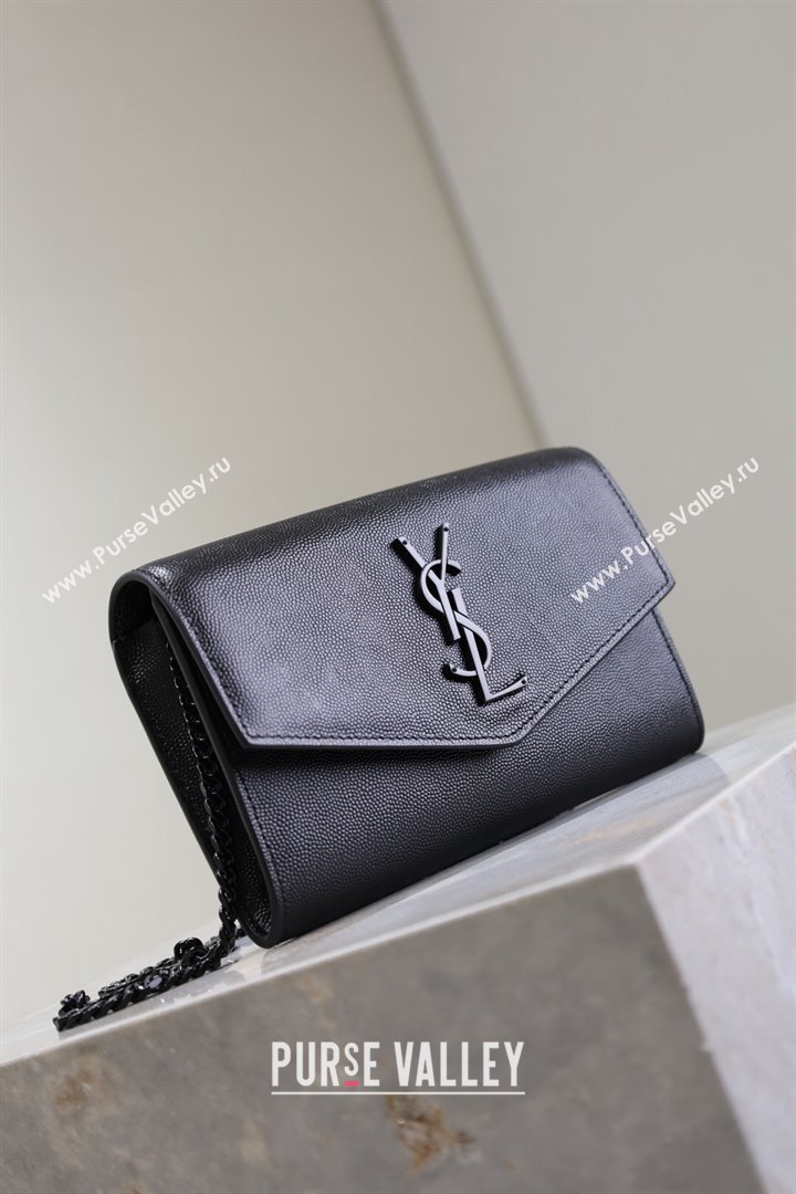 Saint Laurent Uptown Chain Wallet in Grained Leather All Black 2025 607788 (YY-250625110)
