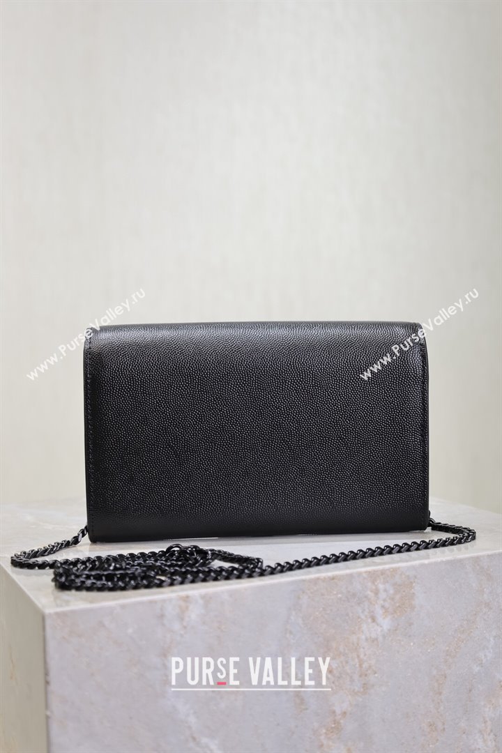 Saint Laurent Uptown Chain Wallet in Grained Leather All Black 2025 607788 (YY-250625110)