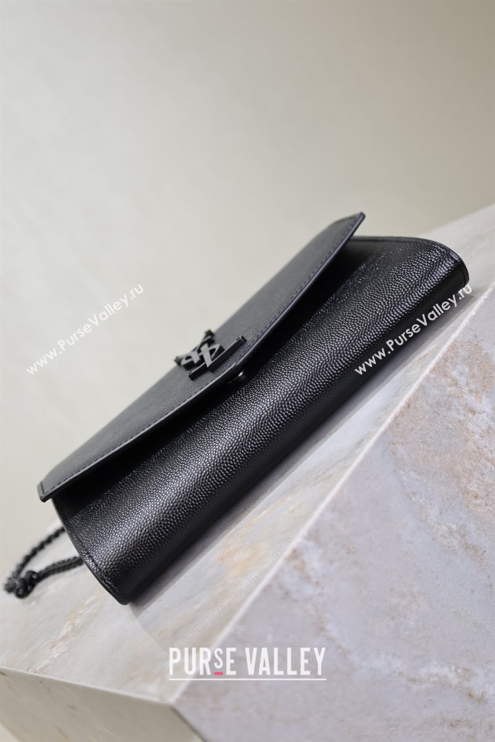 Saint Laurent Uptown Chain Wallet in Grained Leather All Black 2025 607788 (YY-250625110)