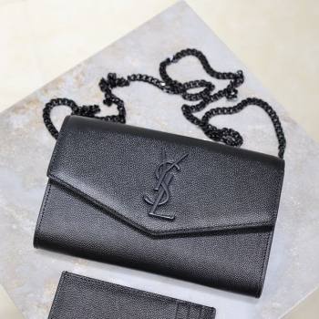 Saint Laurent Uptown Chain Wallet in Grained Leather All Black 2025 607788 (YY-250625110)