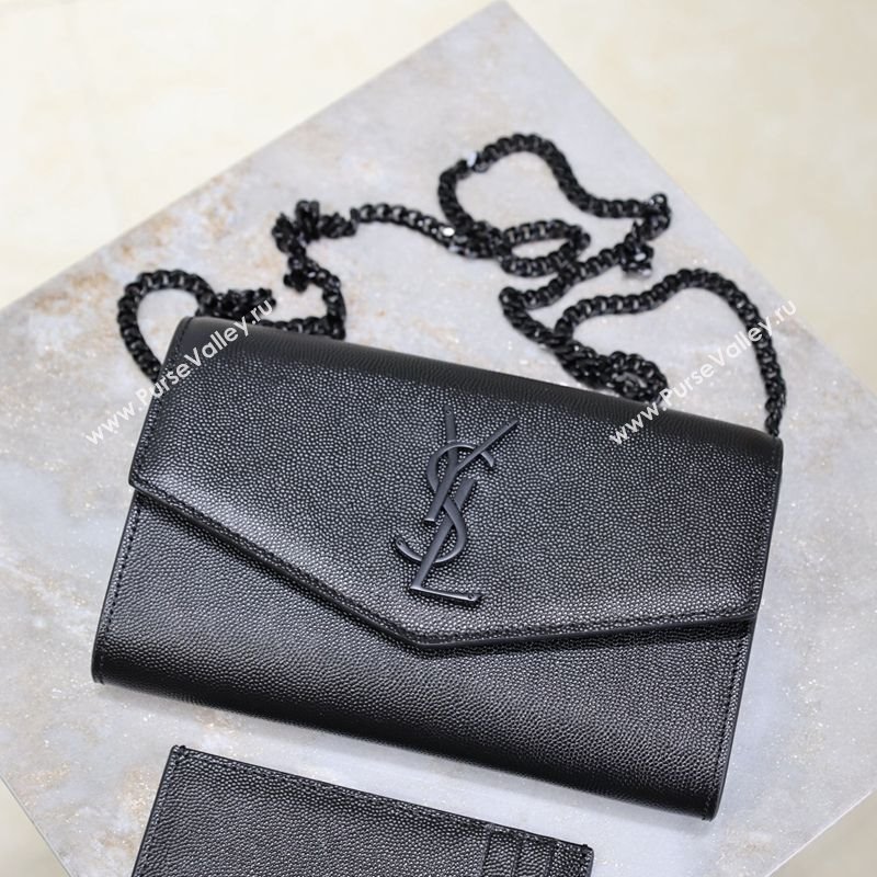Saint Laurent Uptown Chain Wallet in Grained Leather All Black 2025 607788 (YY-250625110)