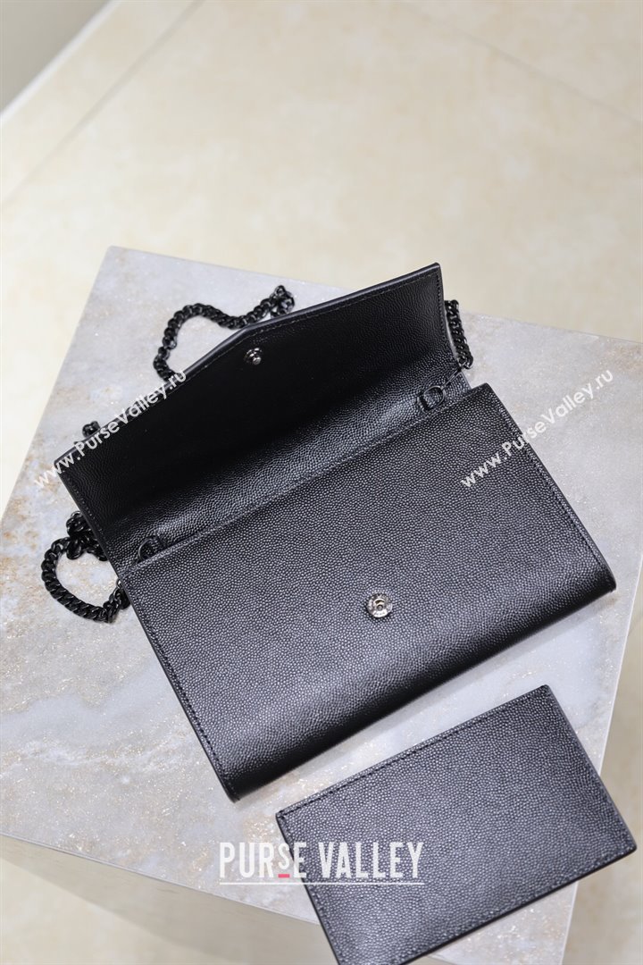 Saint Laurent Uptown Chain Wallet in Grained Leather All Black 2025 607788 (YY-250625110)