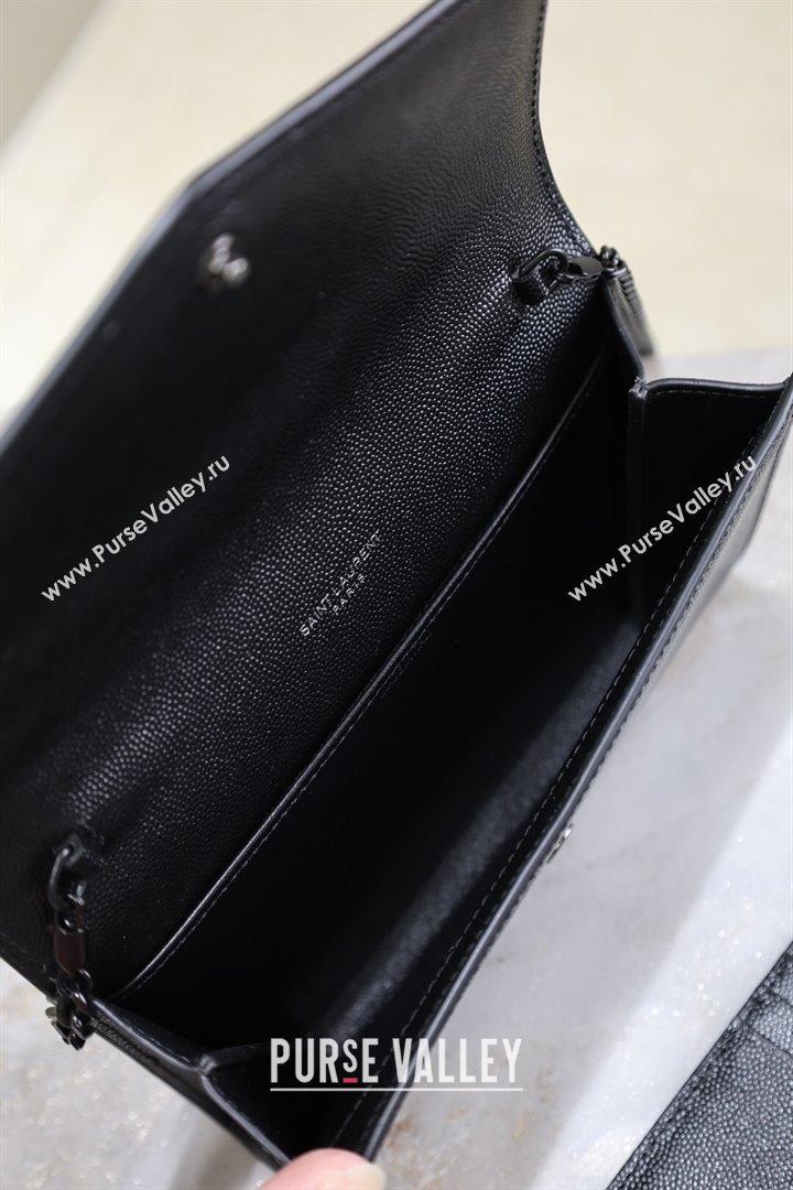 Saint Laurent Uptown Chain Wallet in Grained Leather All Black 2025 607788 (YY-250625110)