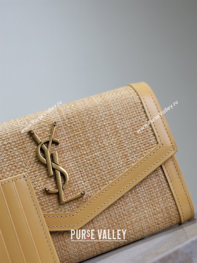 Saint Laurent Uptown Chain Wallet in Straw and Leather Yellow 2025 607788 (YY-250625113)