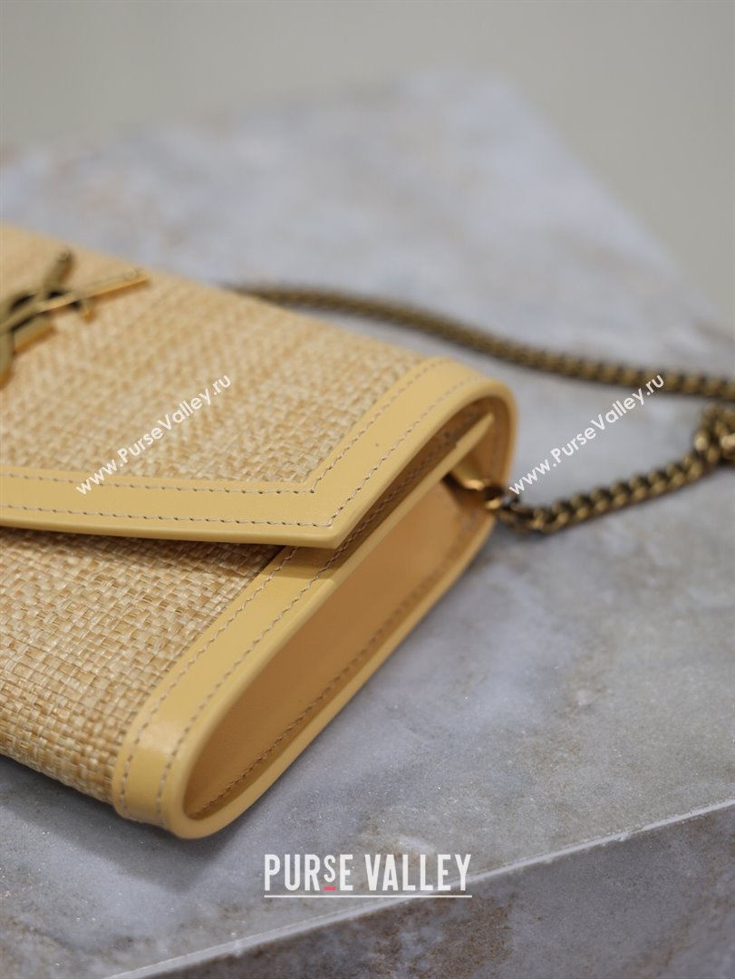 Saint Laurent Uptown Chain Wallet in Straw and Leather Yellow 2025 607788 (YY-250625113)