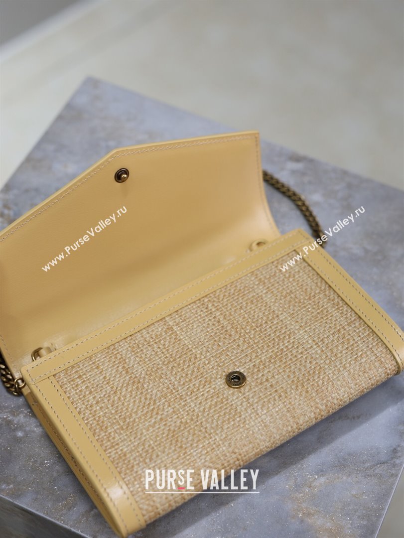 Saint Laurent Uptown Chain Wallet in Straw and Leather Yellow 2025 607788 (YY-250625113)