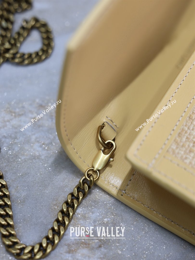 Saint Laurent Uptown Chain Wallet in Straw and Leather Yellow 2025 607788 (YY-250625113)
