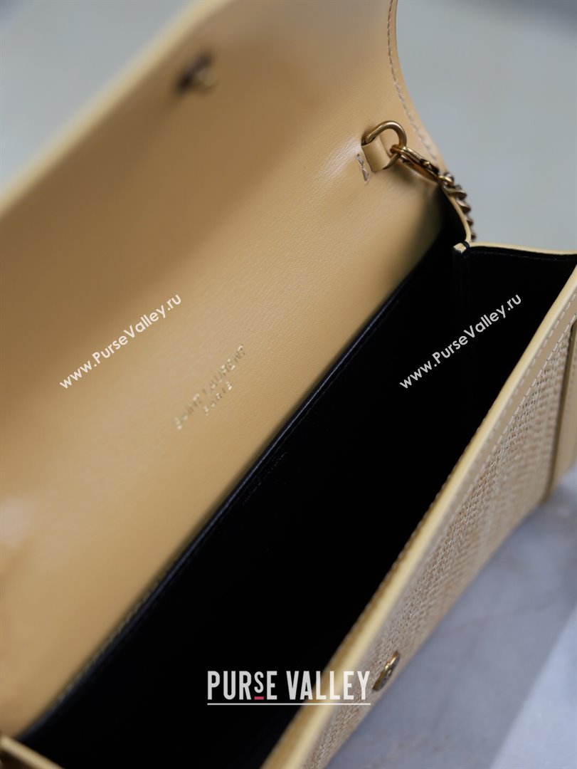Saint Laurent Uptown Chain Wallet in Straw and Leather Yellow 2025 607788 (YY-250625113)