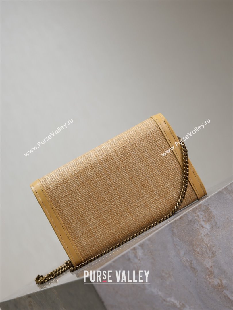 Saint Laurent Uptown Chain Wallet in Straw and Leather Yellow 2025 607788 (YY-250625113)