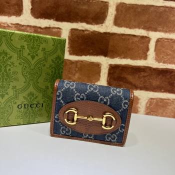 Gucci Horsebit 1955 Blue Denim Card Case Wallet 621887 2024 (DLH-241211048)