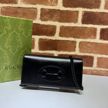 Gucci Horsebit 1955 GG Canvas Wallet with Chain 621892 All Black 2024 (DLH-241211052)