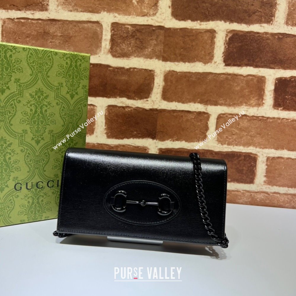 Gucci Horsebit 1955 GG Canvas Wallet with Chain 621892 All Black 2024 (DLH-241211052)