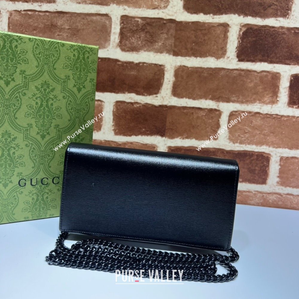 Gucci Horsebit 1955 GG Canvas Wallet with Chain 621892 All Black 2024 (DLH-241211052)