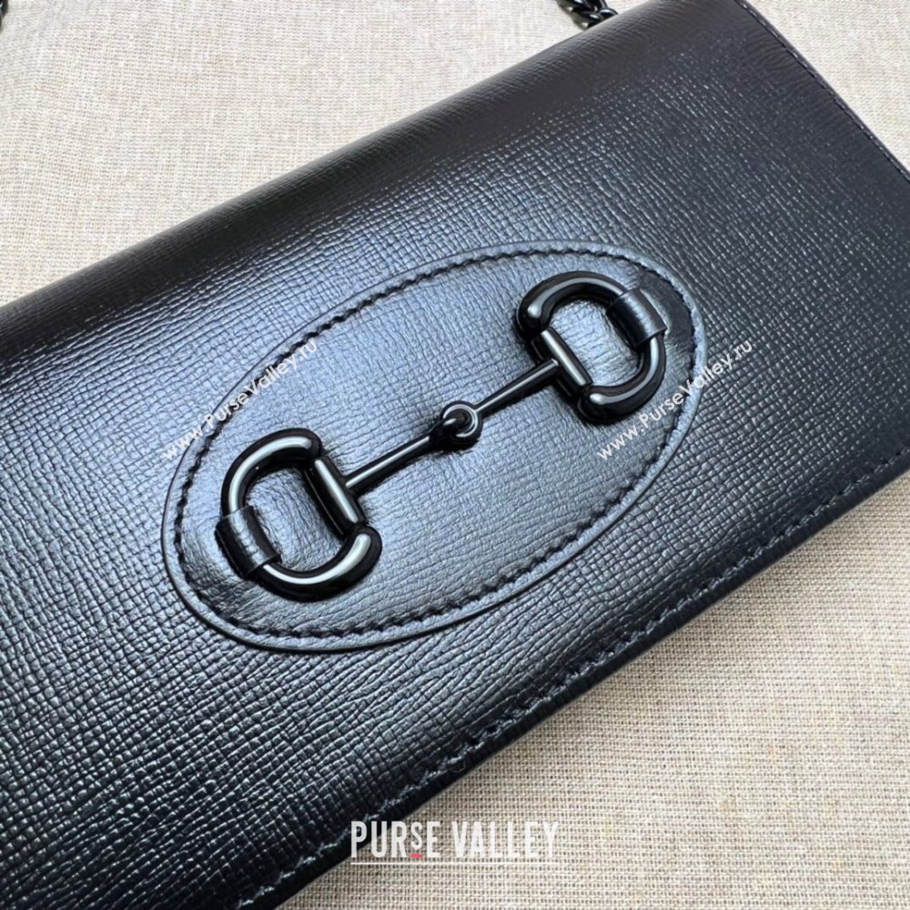 Gucci Horsebit 1955 GG Canvas Wallet with Chain 621892 All Black 2024 (DLH-241211052)