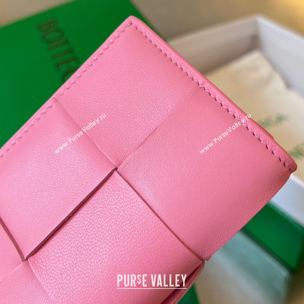 Bottega Veneta Cassette Business Card Case Wallet in Intrecciato Lambskin Milkshake Pink 2023 651396 (WT-240919011)