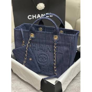 Chanel Deauville Striped Denim Shopping Bag A66941 Dark Blue 2024 0717 (yezi-240717129)