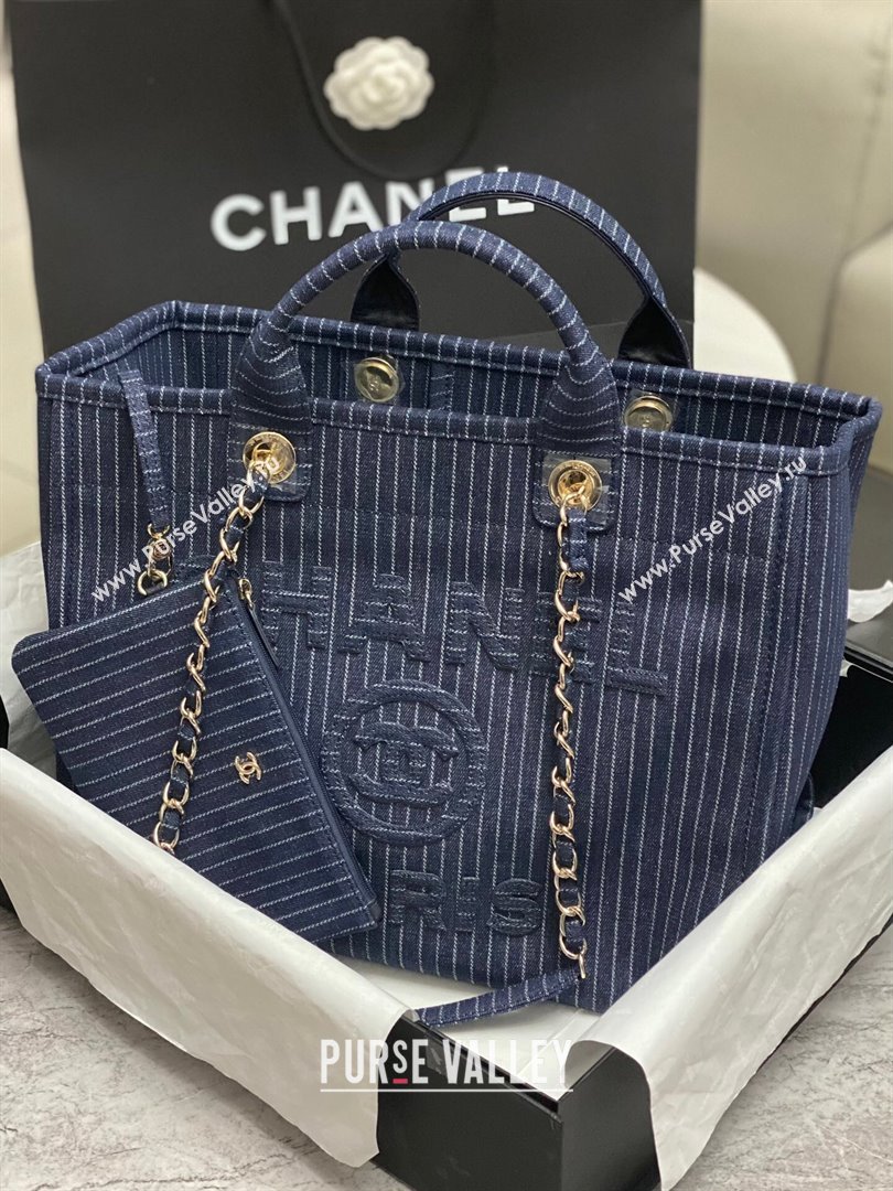 Chanel Deauville Striped Denim Shopping Bag A66941 Dark Blue 2024 0717 (yezi-240717129)