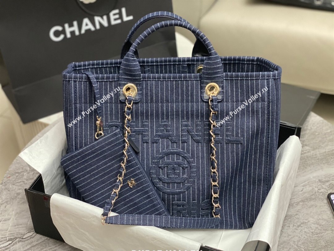 Chanel Deauville Striped Denim Shopping Bag A66941 Dark Blue 2024 0717 (yezi-240717129)