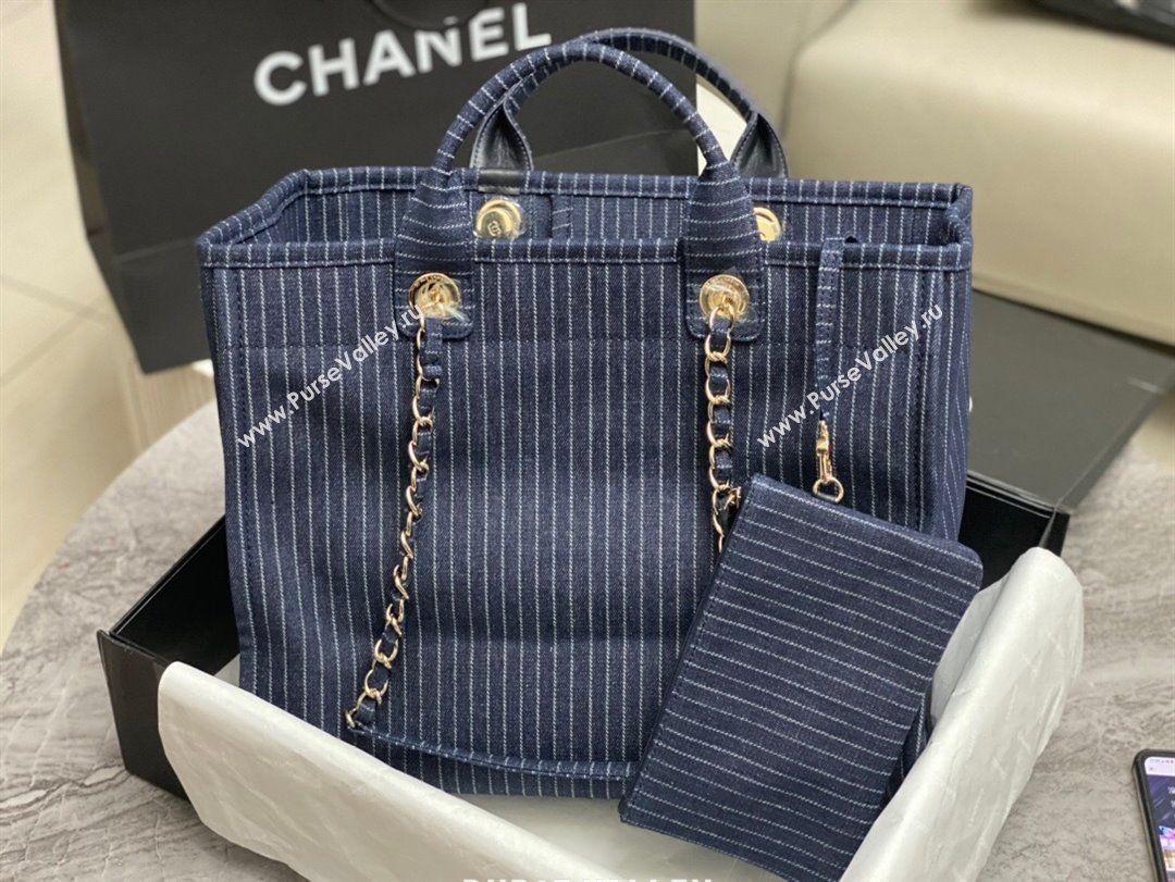 Chanel Deauville Striped Denim Shopping Bag A66941 Dark Blue 2024 0717 (yezi-240717129)