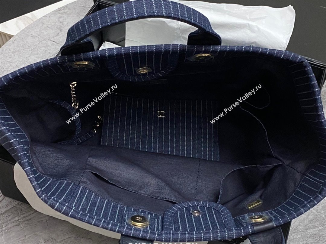 Chanel Deauville Striped Denim Shopping Bag A66941 Dark Blue 2024 0717 (yezi-240717129)