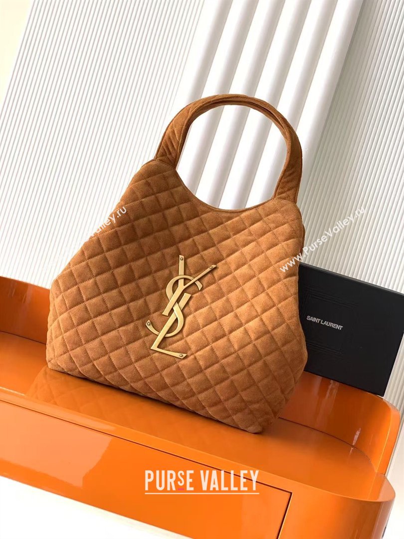 Saint Laurent Icare Maxi Shopping Bag in Quilted Suede 698651 Caramel 2026 (YY-260119045)