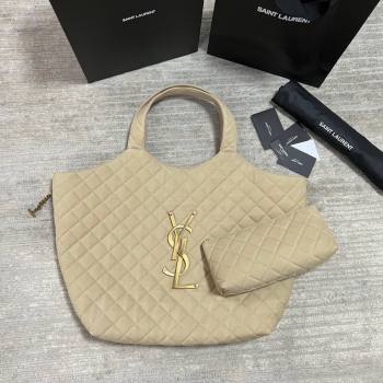 Saint Laurent Icare Maxi Shopping Bag in Quilted Suede 698651 Beige 2025 (nana-250924074)