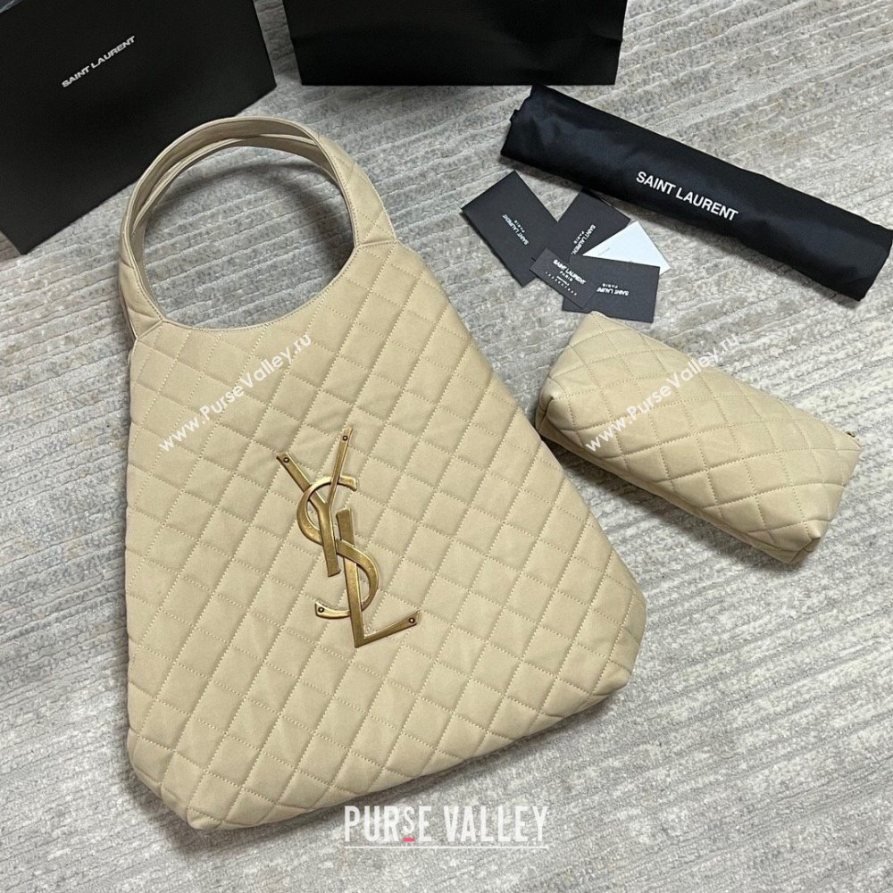 Saint Laurent Icare Maxi Shopping Bag in Quilted Suede 698651 Beige 2025 (nana-250924074)