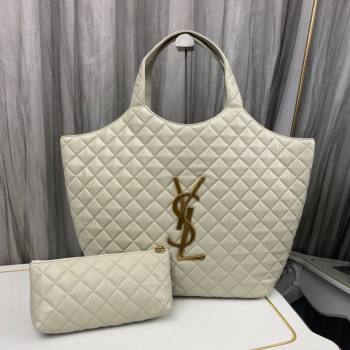 Saint Laurent Icare Maxi Shopping Bag in Quilted Nappa Leather 698651 White 2025 (nana-250924076)